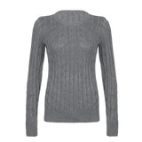 IFOMT 2024 Fashion Woman tops y2k style Basic Grey Twisted Long Sleeves Knit Sweater