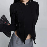 IFOMT 2024 Fashion Woman tops y2k style Vintage Black Irregular Hem Short Top