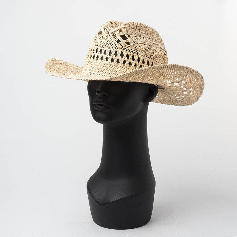 2022 Spring Summer New Hollow Woven Papyrus Hat Women Fashion Casual Girl Outdoor Sunshade Cowboy Sun Hat Wide Brim Straw Hat