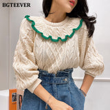 Ifomt  Casual Ruffles O-Neck Knitted Sweaters Women Autumn Winter Elegant Long Sleeve Loose Female Pullovers Jumpers