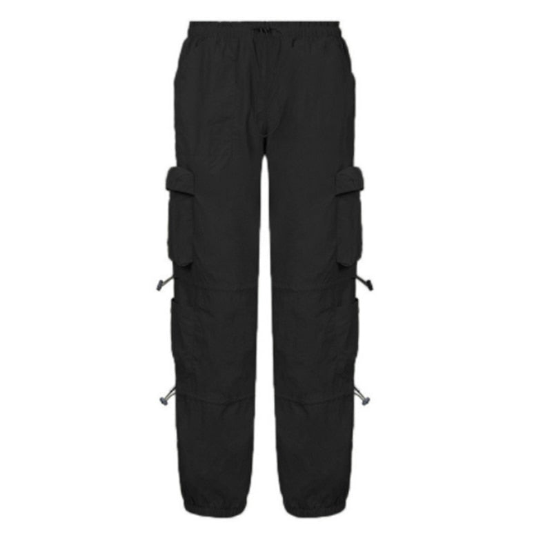 Ifomt  Gray Solid Hippie Y2K Sweatpants Drawstring Low Waist Casual Baggy Joggers Women Patchwork Pockets Black Cargo Pants