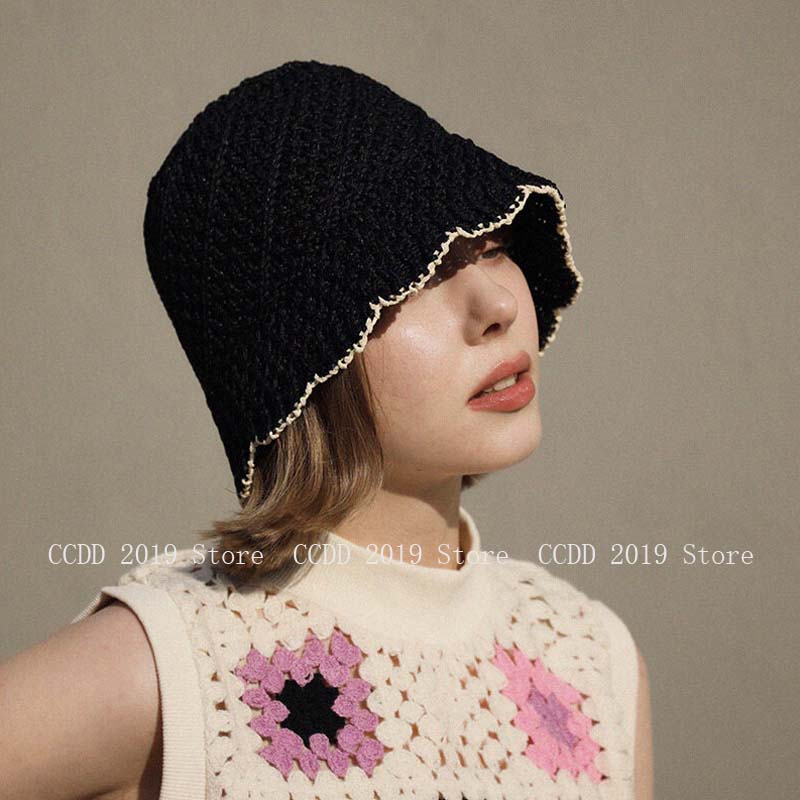 2022 New Crochet Color Matching Bucket Hat Women Fashion Luxury Fisherman Hat Summer Outdoor Beach Sun Hat Ladies Travel Panama