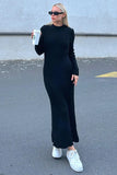 IFOMT 2024 New Fashion Dress Woman Style  Black Bria Biker Neck Women's Chunky Knit Midi Dress