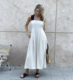Ifomt 2023 Women Casual Sleeveless Strap Linen Mid-calf Dress Summer striped Female Sundress Vestido
