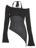 Ifomt Y2k Sexy Off-Shoulder Tops Women Spring Autumn Two Pieces Top Intellectual Casual Comfortable Elastic Breathable Knitted T Shirt