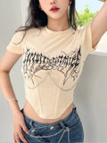 Ifomt Graphic T Shirt Women Summer Short Sleeve Sexy Skinny Crop Top Retro Harajuku Y2k Aesthetic Tops Korean Style Streetwear Feamle
