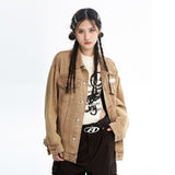 Ifomt Women Brown Denim Jacket Outwear Polo Collar Fashion Loose Vintage American Street Style Coat Tops Winter New Fall 2023 Outfits
