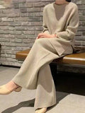 Ifomt Solid Long Sleeve  Knitted Casual 2-piece Sweater Loose Fitting Sweater Wide Leg Pants Set Women Fall Outfit 2023