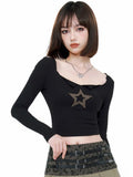 Ifomt Y2K Harajuku T Shirt Women Vintage Long Sleeve Star Grunge Aesthetic Crop Top Spring Autumn American Retro T Shirts Y2k Clothes