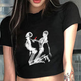 Ifomt Woman clothes y2k crop top Tshirt tee sleeve t-shirts streetwear vintage fairy grunge Tops Blouse harajuku gothic clothing short