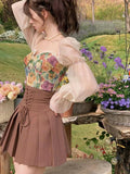 Ifomt Summer Vintage Corset Tops + Mini Skirts 2 Piece Dress Set Women Elegant Blouse Y2k Crop Top Evening Party Fashion Suits