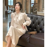 Ifomt Korean Satin Long Sleeve Bow Top Skirts 2 Piece Set for Women New Autumn Fashion Elegant Evening Party Female Clothes Suits