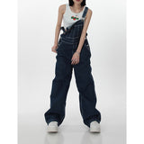 Ifomt Womens Vintage Suspender Jeans Fashion Pocket Baggy Cargo Pants Streetwear Casual Straight Wide Leg Denim Trouser Ladies Summer