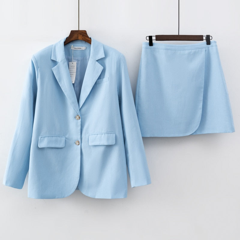 Ifomt 2023 Women Fashion Linen Cotton Blazer Skirt Suit Casual Female clothing set