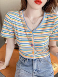 2022 Ifomt Casual Women T-Shirt Long Sleeve Korean Style Slim Basic Cotton Tshirt Striped Top Womens Clothing Spring T Shirt Femme