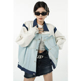 Ifomt Women Light Blue Denim Jacket Outwear Polo Collar Splicing Fashion Vintage Street Style Coat Tops Winter New Fall 2023 Outfits