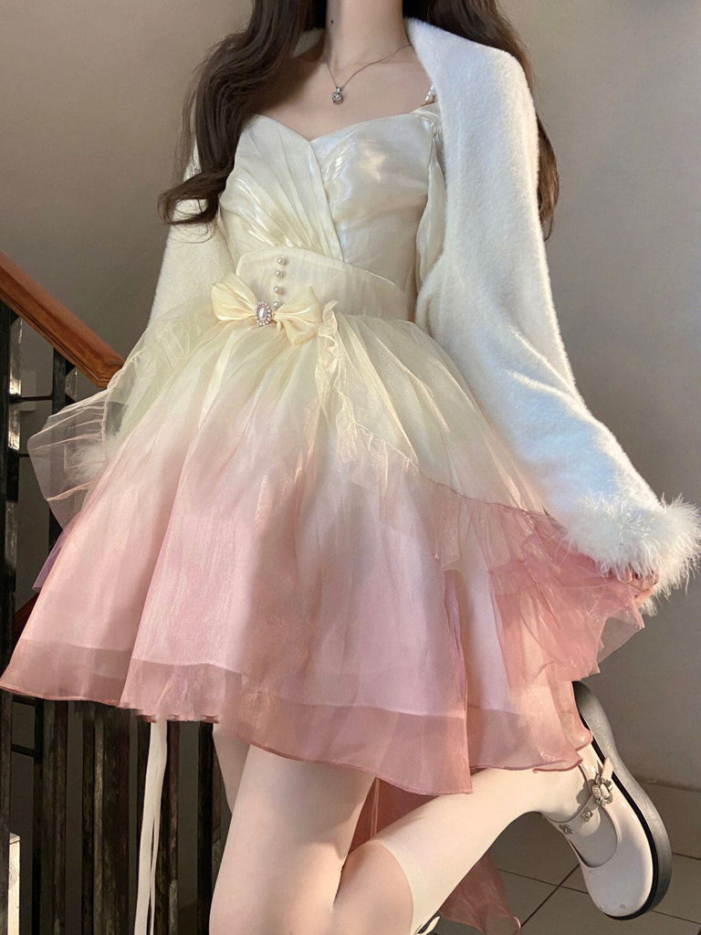 Ifomt 2023 New Spring Gradient Mesh Sling Kawaii Dress Women's Korean Y2K Lolita Mini Dress Chiffon Fashion French Female Dress
