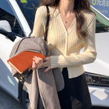 Ifomt 2023 Autumn V-neck Long Sleeve Slim Knitted Women Solid Color Casual Basic Sweater Ladies Cardigan Fall Outfits 2023