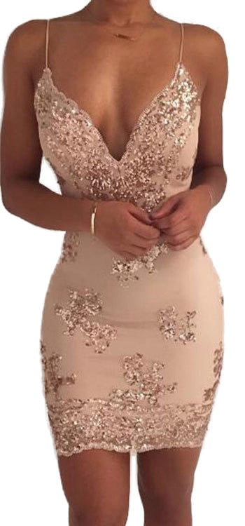 2023 Fashion Sequin V-neck Bodycon Lace See-throug Dress Women Mini   Party Club Sleeveless Backless Dresses Vestidos Clothes