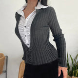 IFOMT 2024 Fashion Woman tops y2k style Fold Patched Slim Buttons Knit  Top