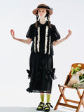 Ifomt original 2023 summer style black lace shirt with bubble sleeves casual niche top female