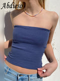 Back to college Y2k Strapless Summer Casual Crop Top Women Streetwear 2022 Blue Skinny Off Shoulder Tube Tank Tops Sexy Camis Vintage
