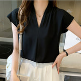 2023 Ifomt Blouse Women White Black Shirts Korean Woman Clothes Short Sleeve Top Chiffon Shirt V-Neck Office Lady Blusas Mujer