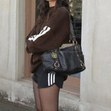 IFOMT 2024 Fashion Woman tops y2k style Brown Stripe Letter Long Sleeves Sweatshirt