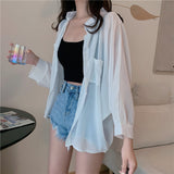 Ifomt Back to college Shirts Women Sun Protection Loose All-Match Summer Korean Style Casual Solid Tops Fashion Simple Chic Outerwear Thin Baggy Soft