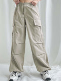 Ifomt Y2K Big Pockets Ruched Cargo Pants Grey Vintage High Waisted Baggy Sweatpants Women Streetwear Harajuku Sporty Joggers
