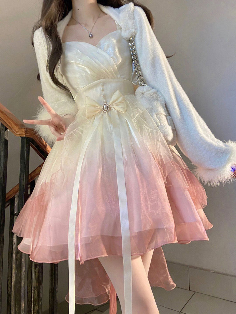 Ifomt 2023 New Spring Gradient Mesh Sling Kawaii Dress Women's Korean Y2K Lolita Mini Dress Chiffon Fashion French Female Dress