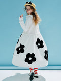 Ifomt original design lapel long-sleeved white dress flower print medium-length loose skirt women's dress
