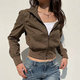 IFOMT 2024 Fashion Woman tops y2k style Brown High Waist Bomber Zip Up Jacket