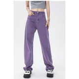 Ifomt Vintage Womenn Jeans Vintage Purple High Waist Streetwear Fashion Summer Straight Jean Pants Baggy Wide Leg Denim Trousers