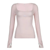 IFOMT 2024 Fashion Woman tops y2k style Pink Lace Up Bandage Long Sleeve Top
