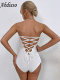 Back to college Velvet Backless Sexy Summer Bodycon Bodysuit Women Strapless 2022 White V Neck Lace Up Party Corset Body Top Elegant