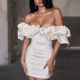 Ifomt 2023 Fashion Romantic Summer Wrap Ruffle Slim Elegant  White Dress Women Short Sleeve Casual Dresses Clothing Vestidos