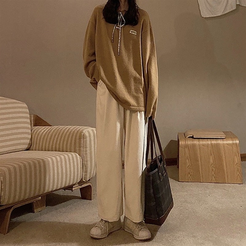 Ifomt Popular Corduroy Casual Pants Women Solid Tender Retro Wide Leg Trousers High Waist Harajuku Simple Classic Fall 2023 Outfits