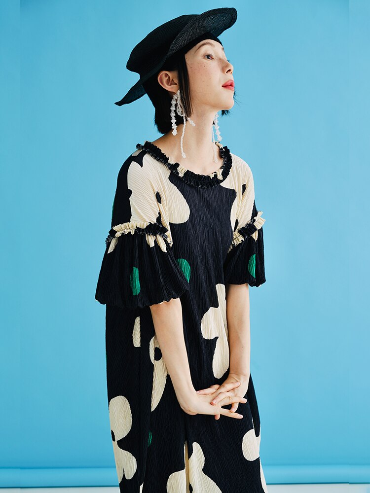 Ifomt original loose big flower dress summer women's short sleeve casual designer ruffle dresses for women