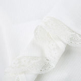 IFOMT 2024 Fashion Woman tops y2k style Sweet White Bow Crop Lace Patched Top