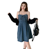 IFOMT Korean Fashion Mid-length Denim Slip Dress