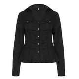 IFOMT 2024 Fashion Woman tops y2k style Black Buttons Up Long Sleeve Shirt