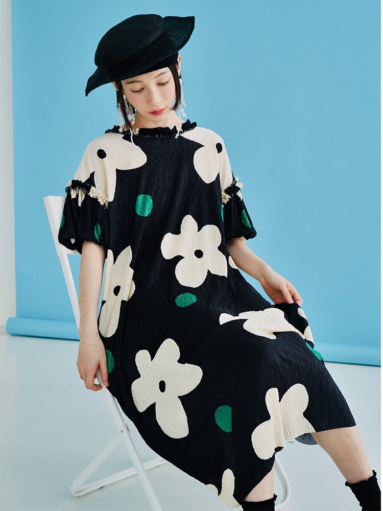Ifomt original loose big flower dress summer women's short sleeve casual designer ruffle dresses for women