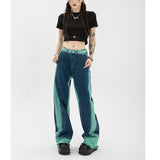 Ifomt Womens Jeans High Waist Vintage Straight Baggy Pants Chic Design Streetwear Gradient Color Hip Hop Y2K Denim Wide Leg Trouser