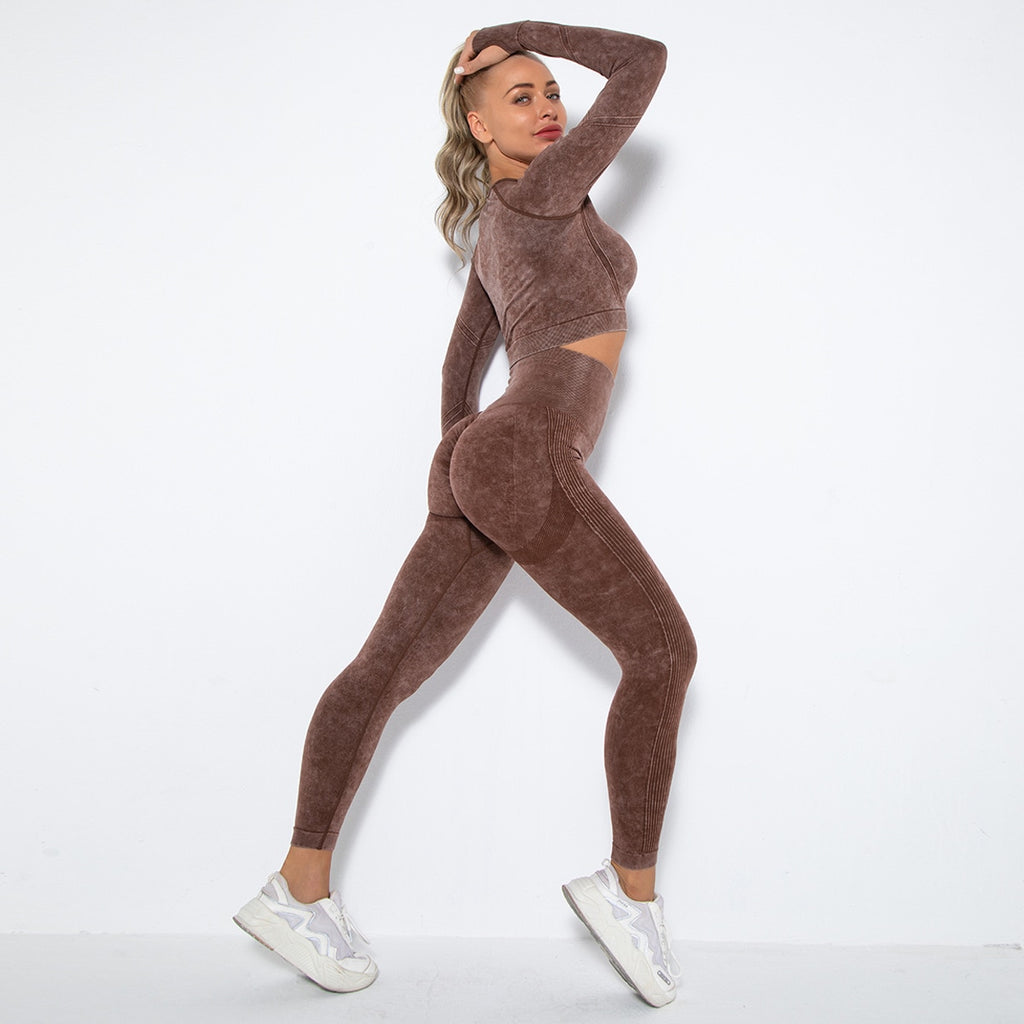 Back to college Seamless Women Fitness Sets Female Sport Gym Suits Wear Running Clothes Women Workout Sport Suit Long Sleeve Crop Top Leggings
