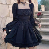 IFOMT Long Sleeves Puff Sleeve High Waist Vintage Bandage Lace Gothic Clothes