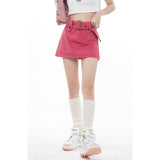 Graduation Gift Women's Vintage Denim Pink Half Body Skirt Korean Fashion Design High Waist Wrap The Buttocks A-Line Short Skirt Ladies Summer