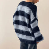 IFOMT 2024 Fashion Woman tops y2k style Casual Stripe Pullover O-Neck Oversized Sweater