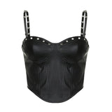 IFOMT 2024 Fashion Woman tops y2k style Gothic Black Rivet PU Leather Top