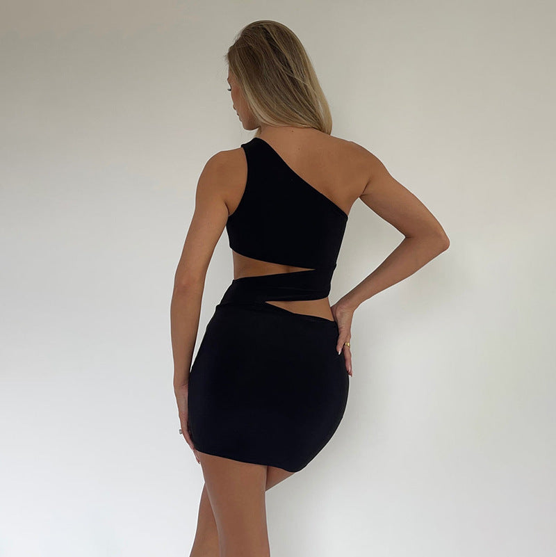 Back to college One Shoulder Cut Out Sexy Summer Bodycon Dress Women Black 2022 Sleeveless White Backless Mini Party Dresses Vestidos